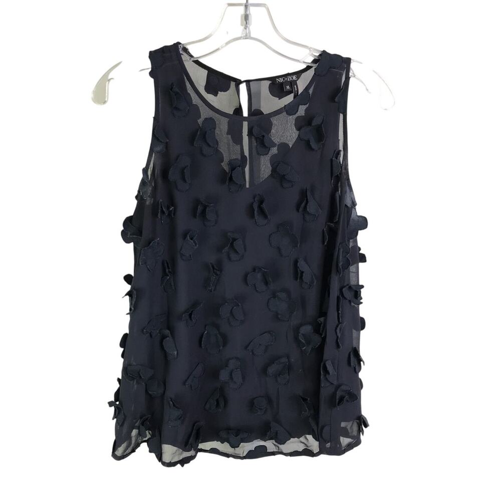 Nic + Zoe Top Womens‎ Size XS Black Flutter Flower Sleeveless Romantic